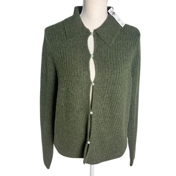 Abercrombie & Fitch Pearl Button Collared Cardigan in green XL NWT - Picture 2 of 6